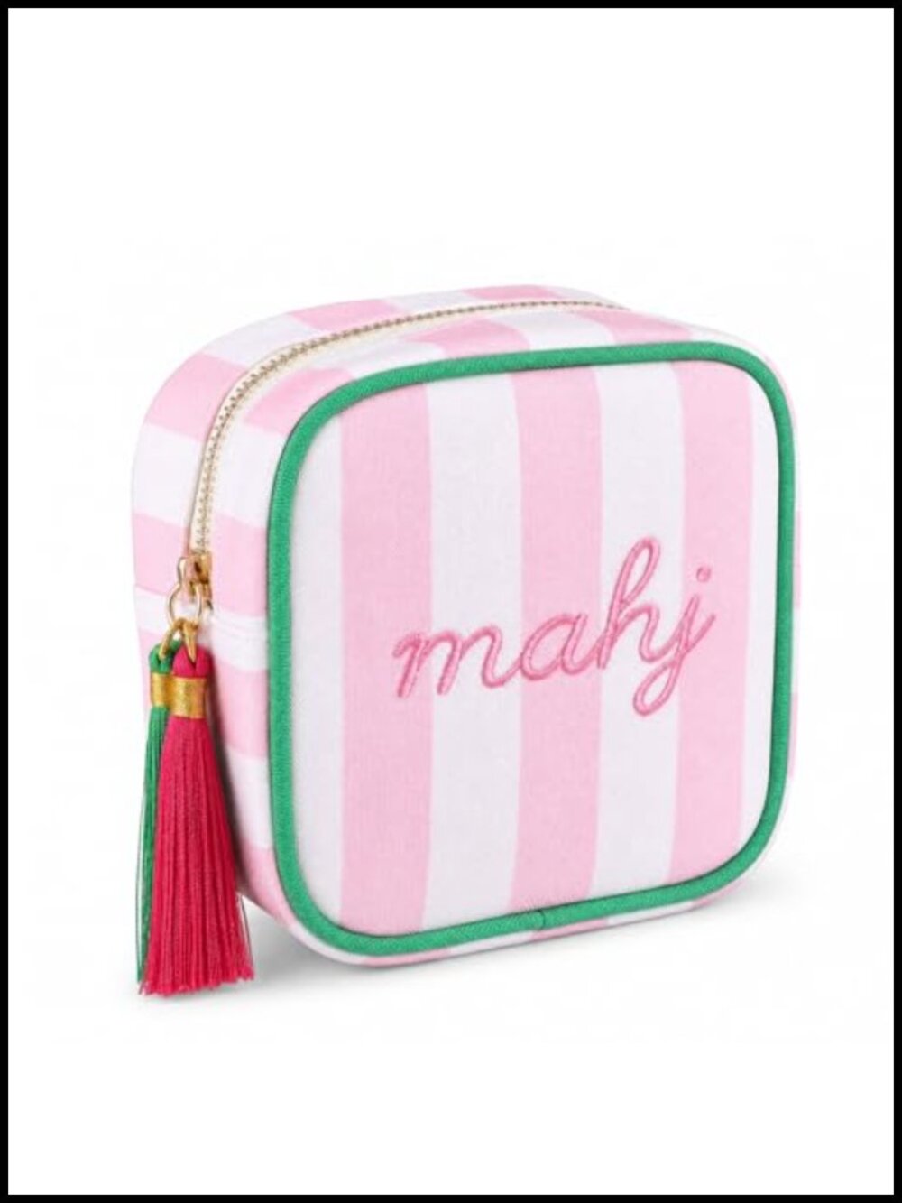 Pink Striped Mahjong Dice Bag, Small Zipper Pouch for Travel Makeup, Jewelry,